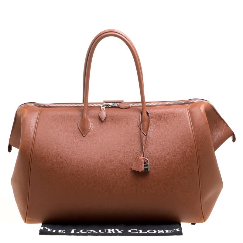 Hermes Brique Evergrain Leather Paris Bombay 50 Duffle Bag 3