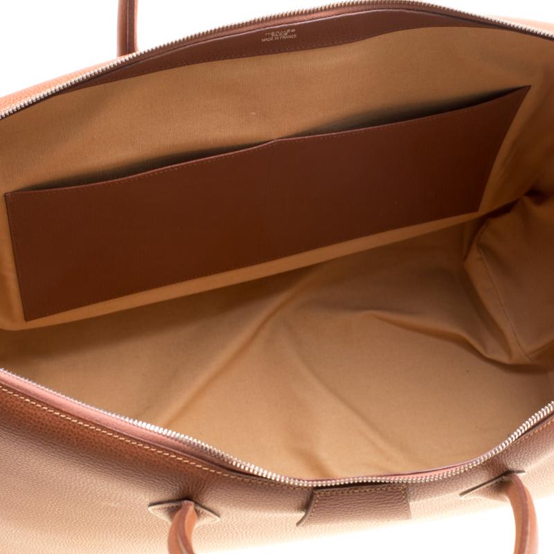 Hermes Brique Evergrain Leather Paris Bombay 50 Duffle Bag In Good Condition In Dubai, Al Qouz 2