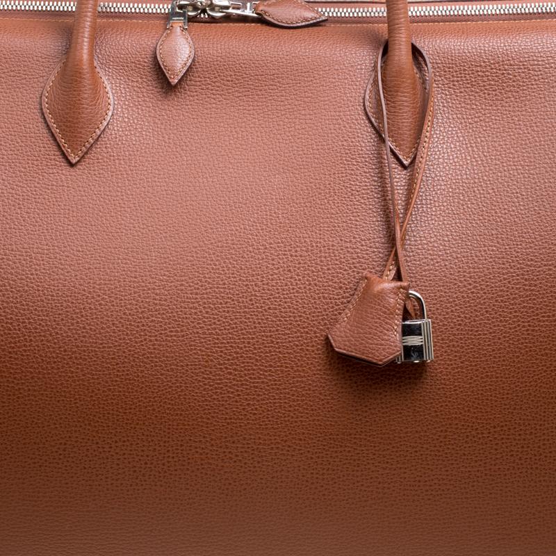 Men's Hermes Brique Evergrain Leather Paris Bombay 50 Duffle Bag