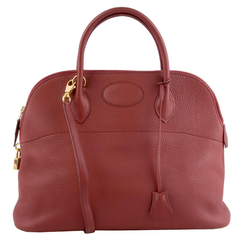 HERMES Brique red Clemence leather BOLIDE 35 Bag