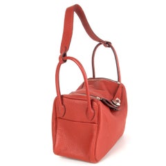 HERMES Brique red Clemence leather LINDY 26 Shoulder Bag