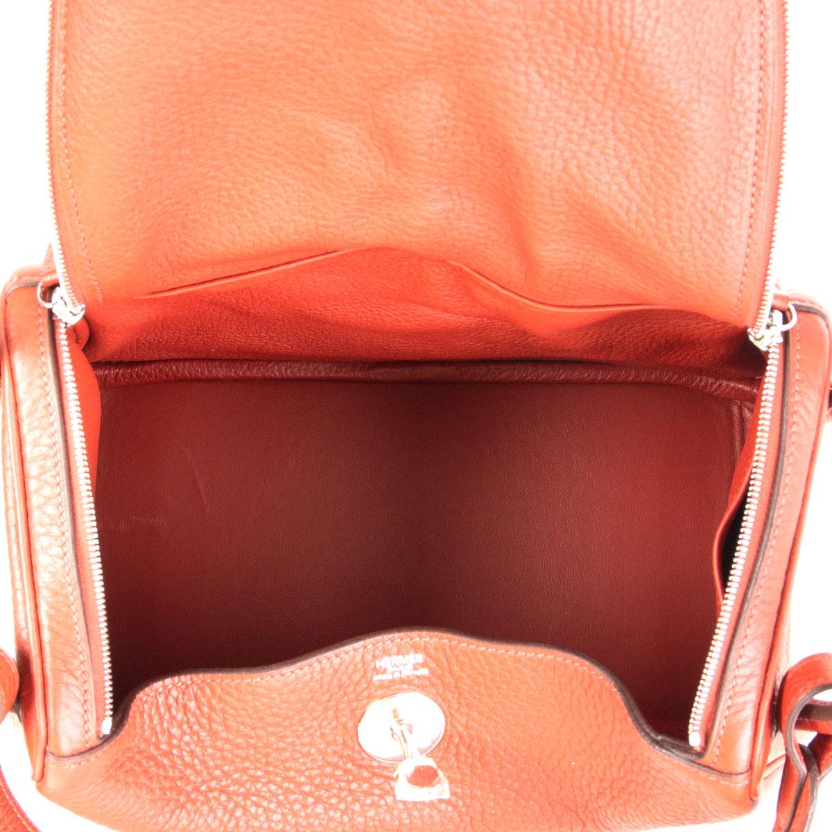 Orange HERMES Brique red Clemence leather LINDY 26 Shoulder Bag
