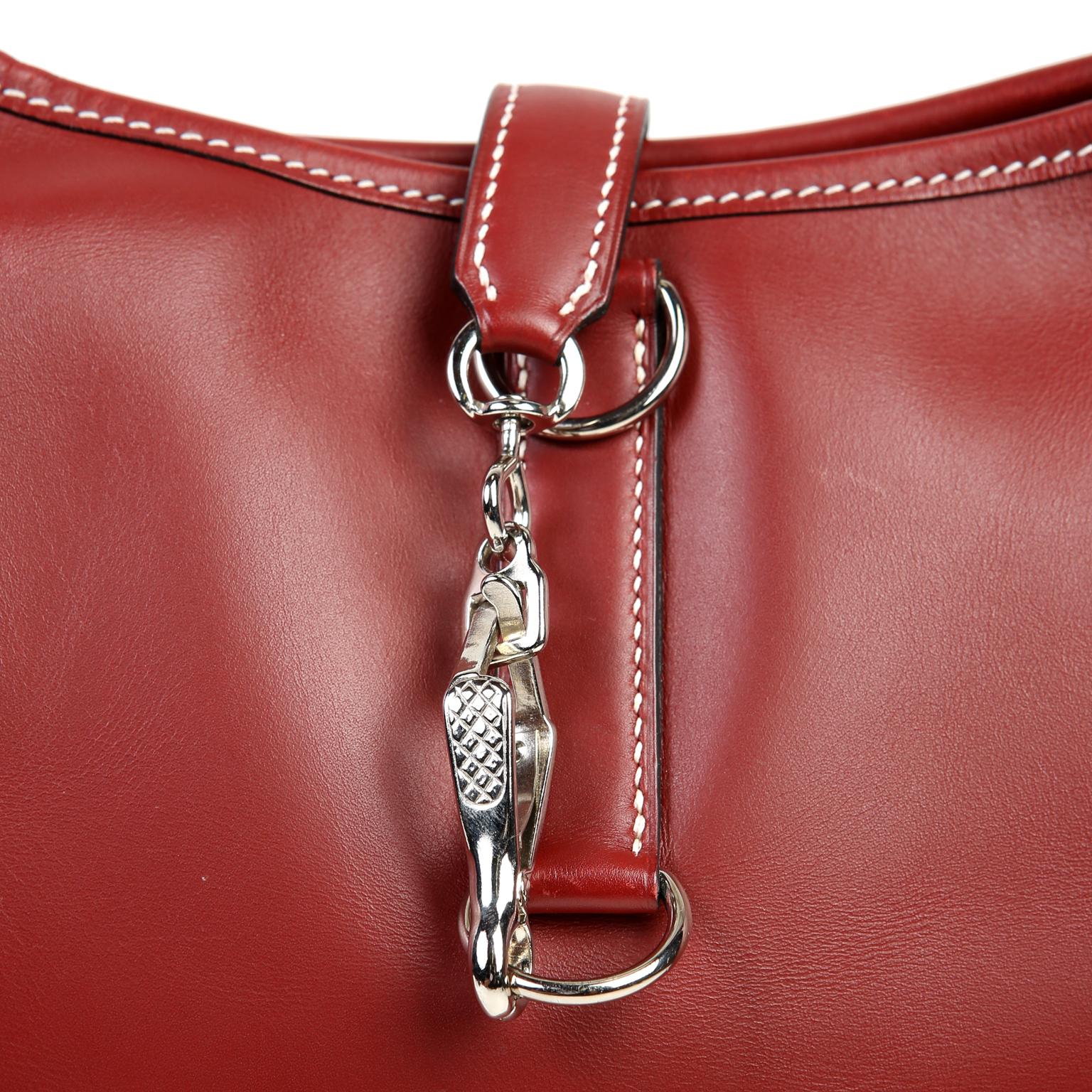 Women's Hermès Burgundy Leather 31 cm Trim Bag