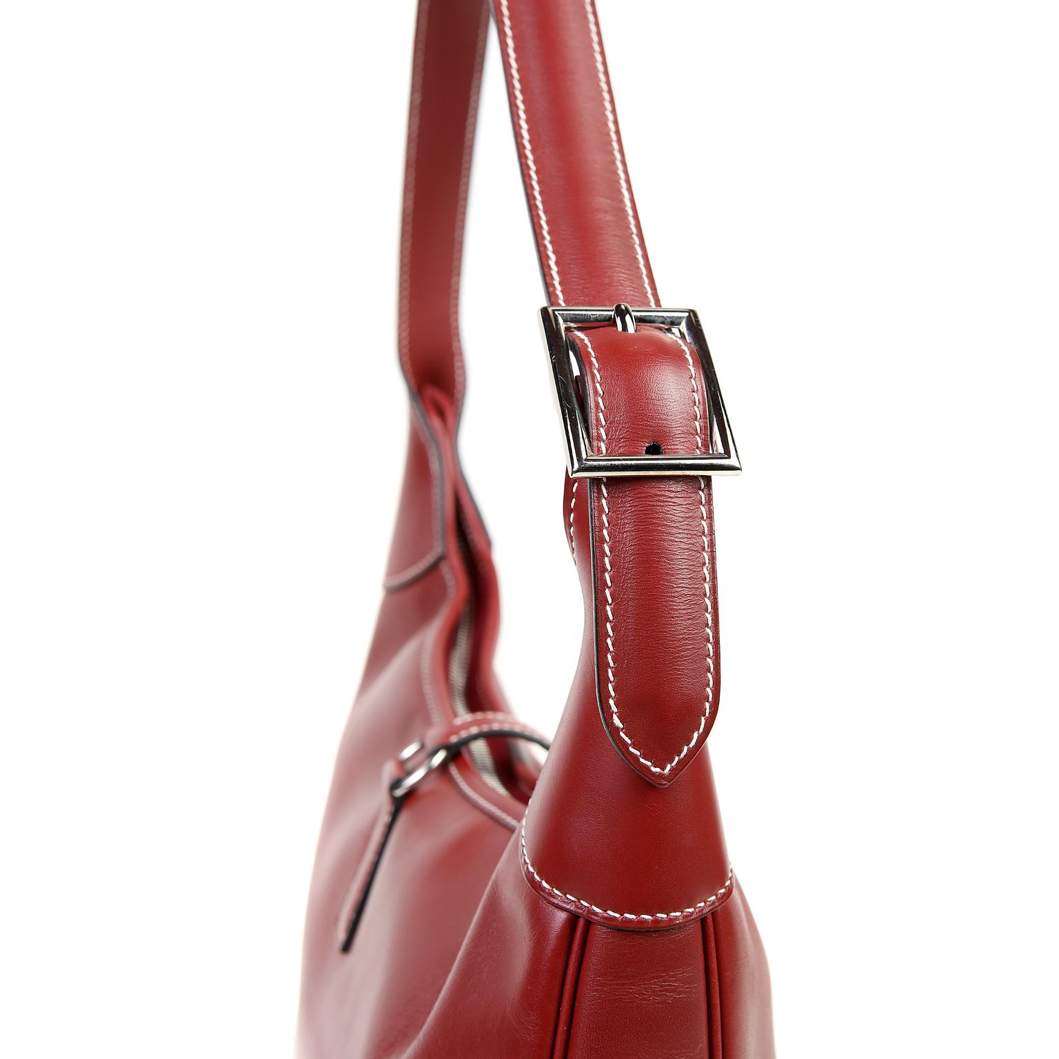 Hermès Burgundy Leather 31 cm Trim Bag 2