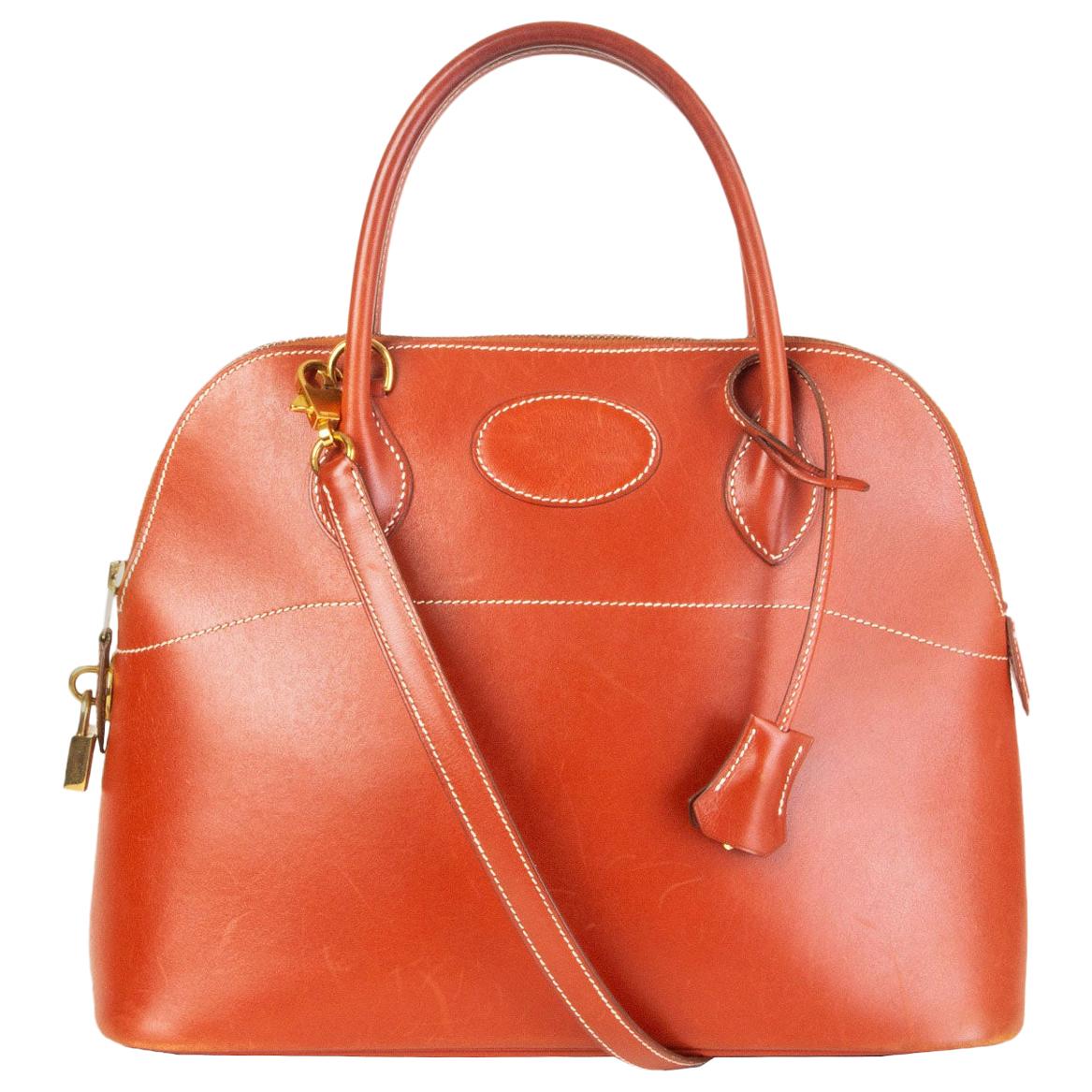 HERMES Brique red orange Box leather BOLIDE 31 Bag