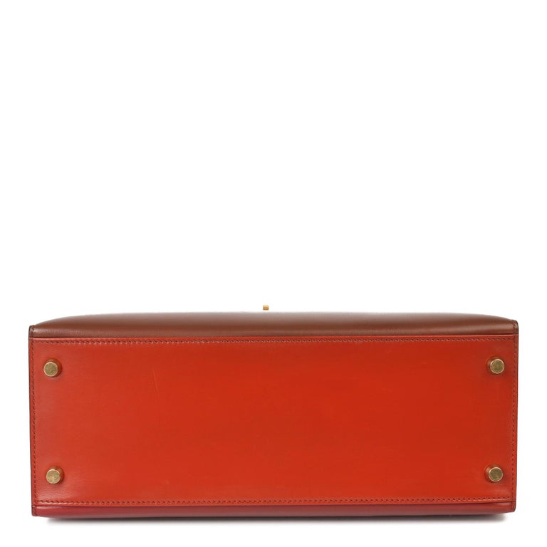 Hermès Brique, Rouge H & Chocolate Box Calf Leather Vintage Kelly 28cm For Sale 6