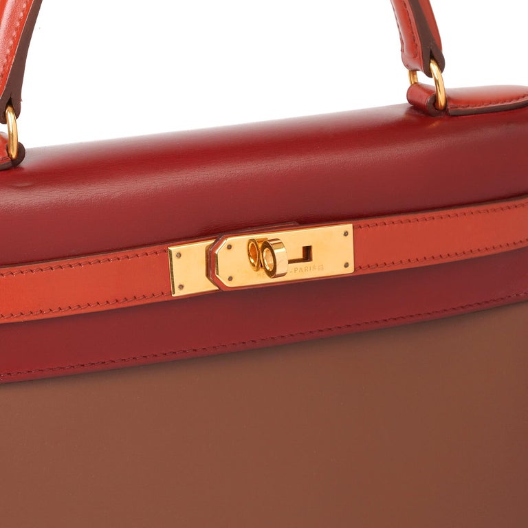 Hermès Brique, Rouge H and Chocolate Box Calf Leather Vintage Kelly ...