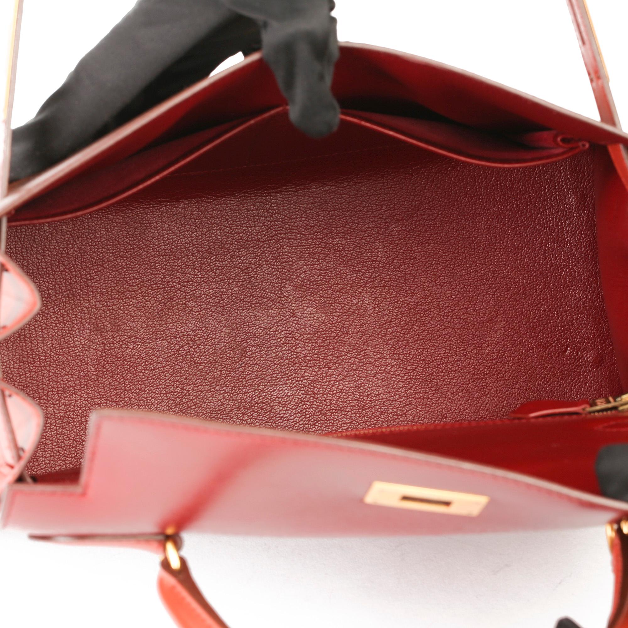 Hermès Brique, Rouge H & Chocolate Box Calf Leather Vintage Kelly 28cm In Excellent Condition In Bishop's Stortford, Hertfordshire