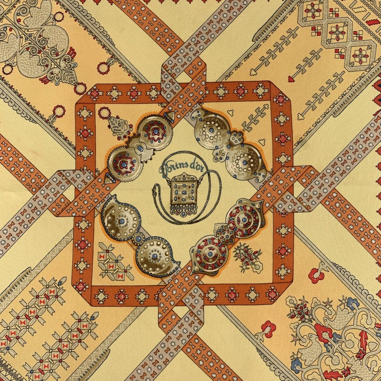 HERMES Bris D'or Yellow Silk Pocket Square at 1stDibs