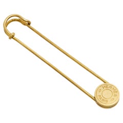Hermès Broche Clou de Selle Circa 1990 Golden Metal Safety Pin Brooch Hermes