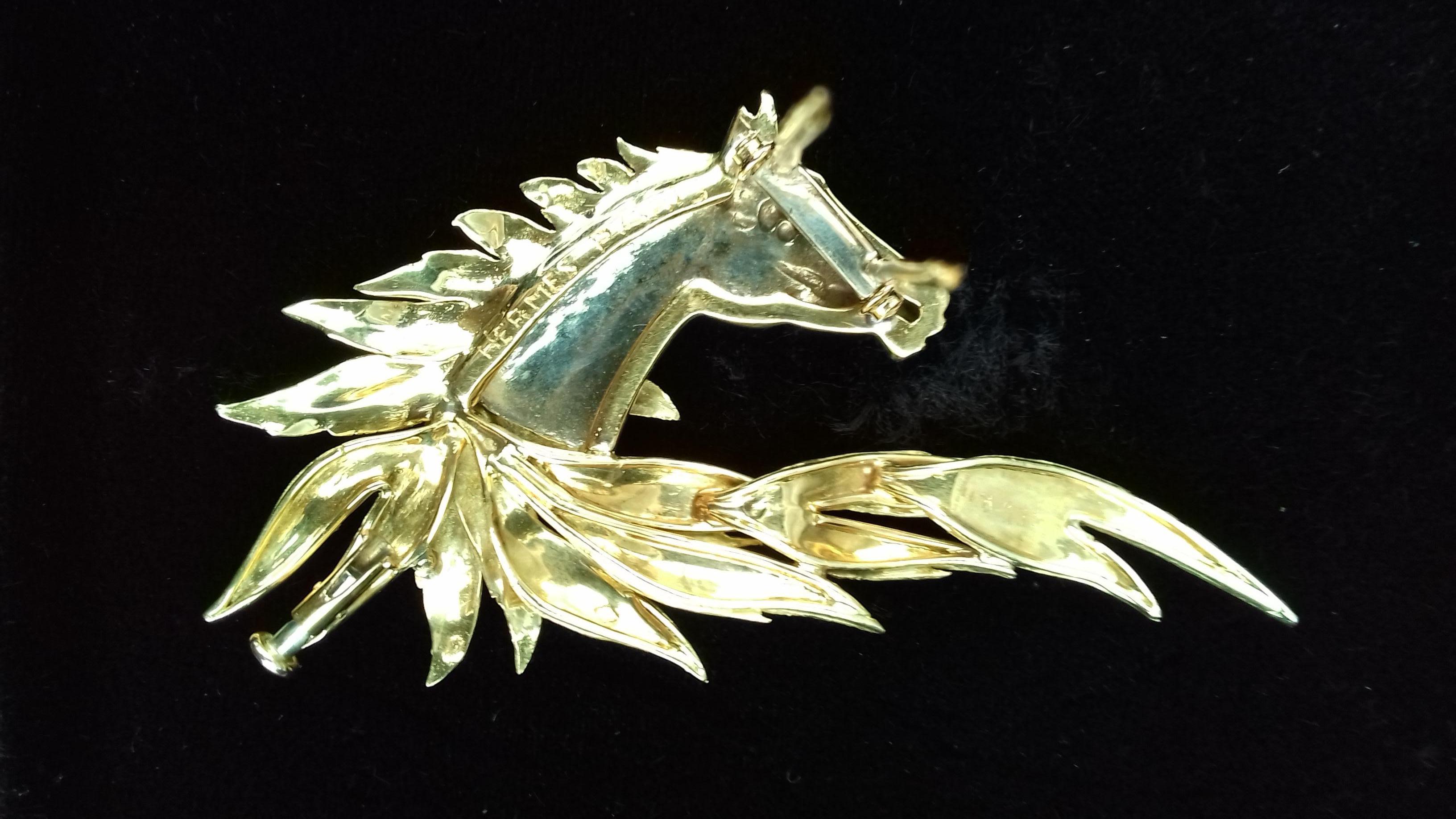 Hermès Brooch In Grey and Yellow Gold Horse Head Numbered Extremely Rare 8