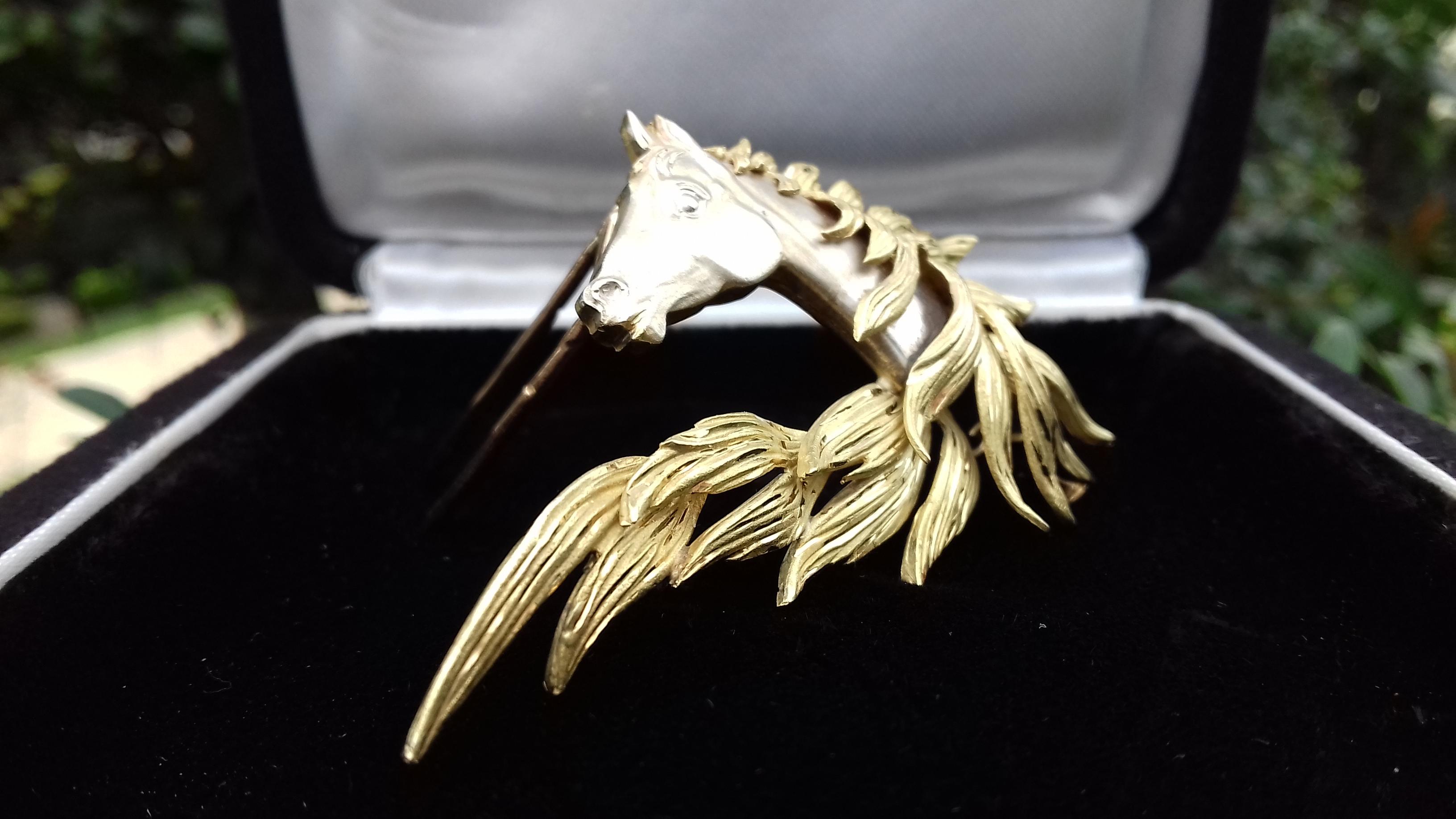 Hermès Brooch In Grey and Yellow Gold Horse Head Numbered Extremely Rare 9