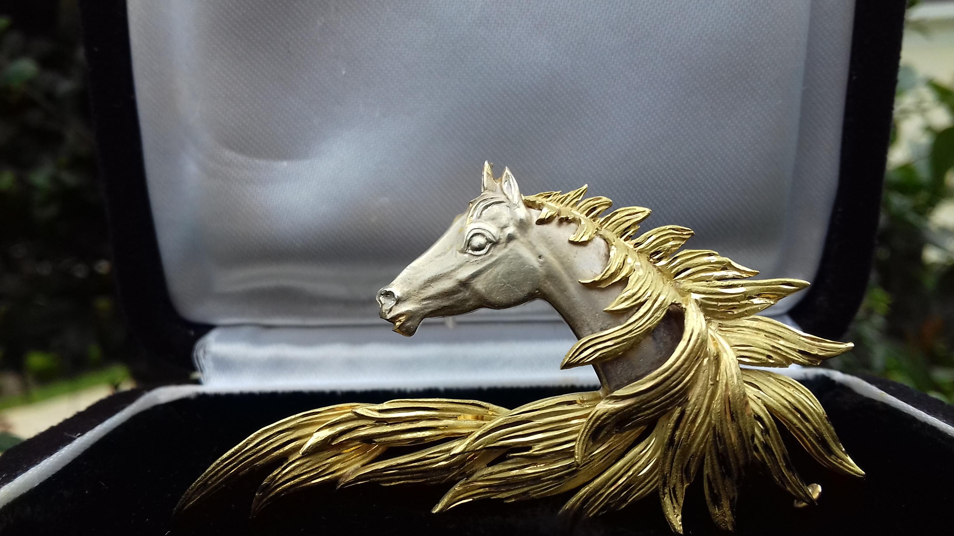 Women's Hermès Brooch In Grey and Yellow Gold Horse Head Numbered Extremely Rare