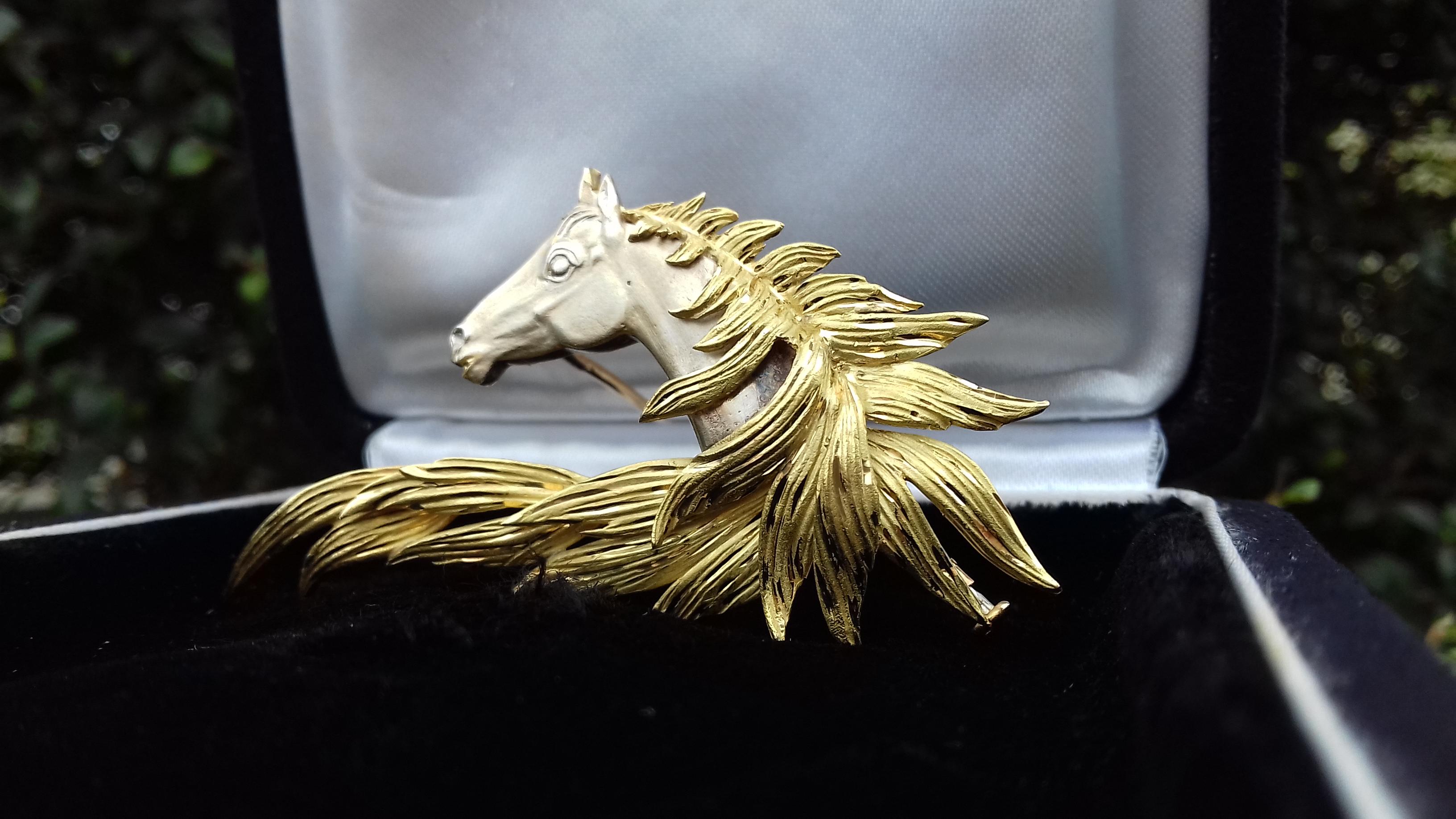 Hermès Brooch In Grey and Yellow Gold Horse Head Numbered Extremely Rare 1