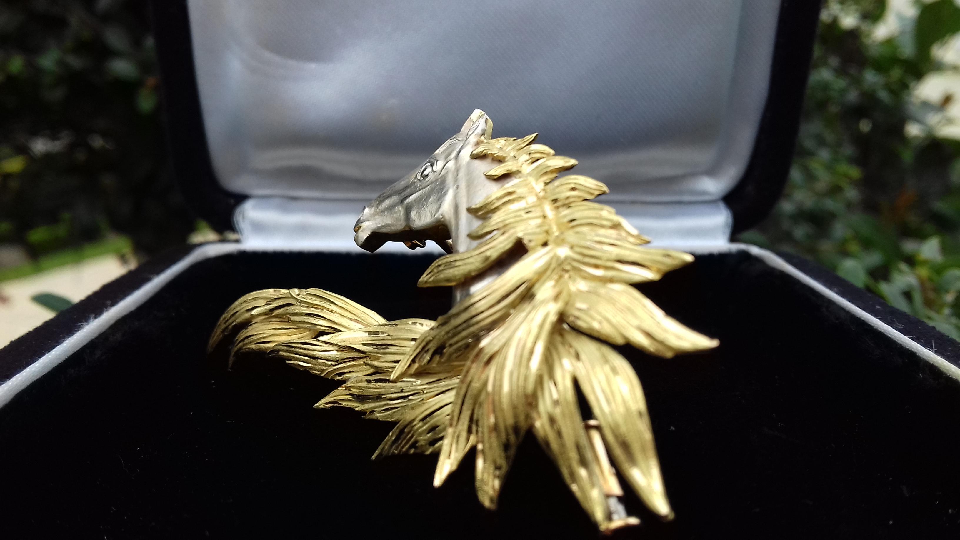 Hermès Brooch In Grey and Yellow Gold Horse Head Numbered Extremely Rare 2
