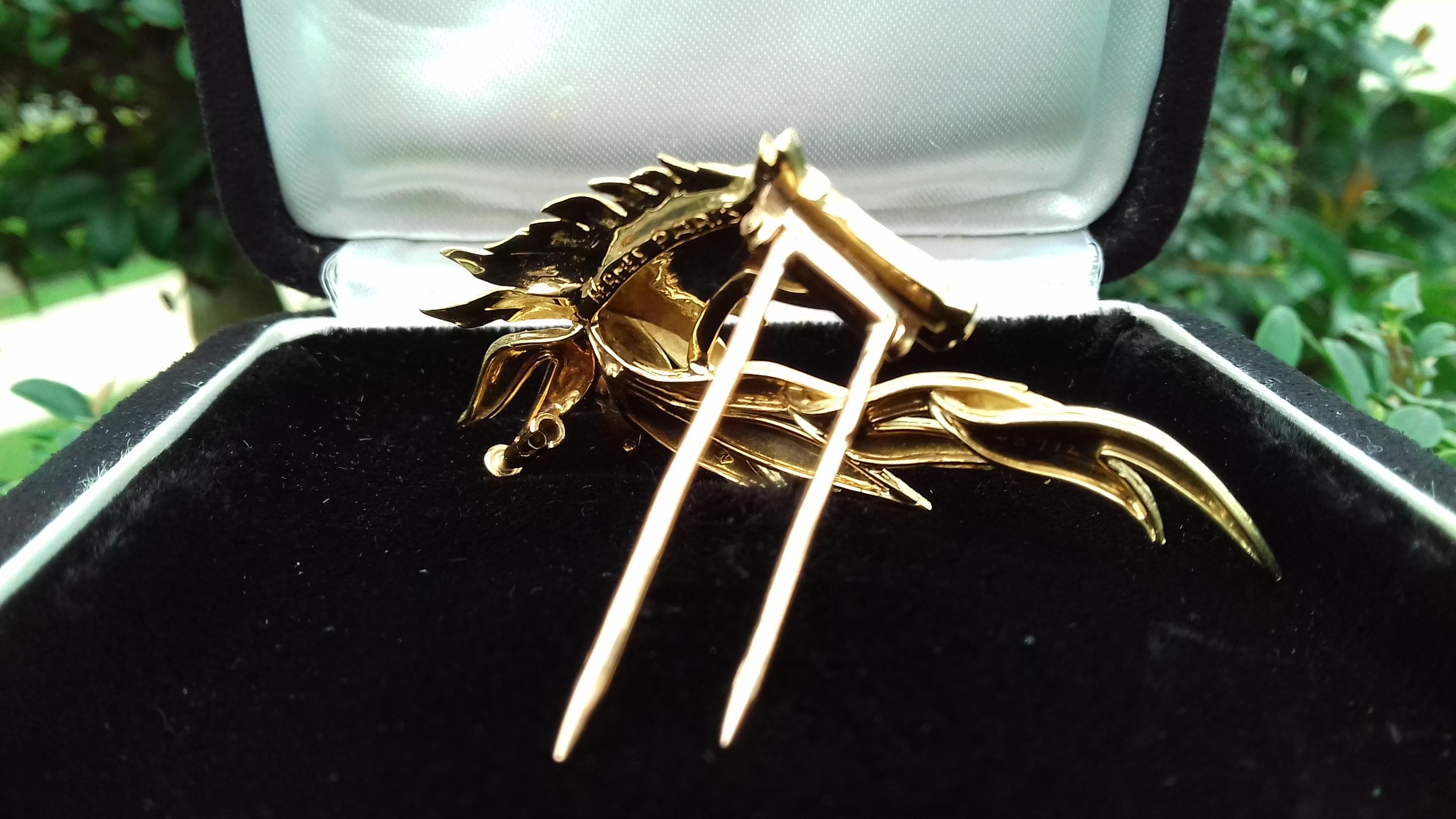 Hermès Brooch In Grey and Yellow Gold Horse Head Numbered Extremely Rare 3