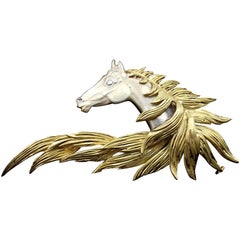 Hermès Brooch In Grey and Yellow Gold Horse Head Numbered Extremely Rare