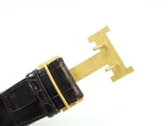 Hermes Brown 32mm Crocodile Reversible H Logo Kit Gold239722 Belt
