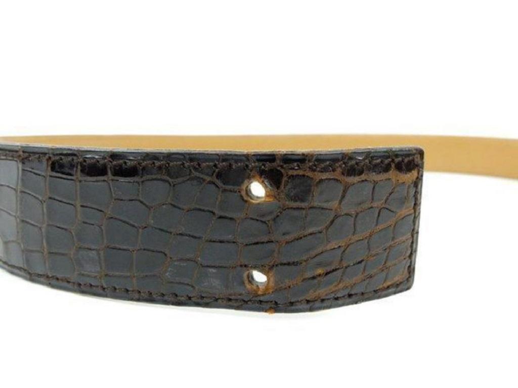Women's Hermes Brown 32mm Crocodile Reversible H Logo Kit Gold239722 Belt