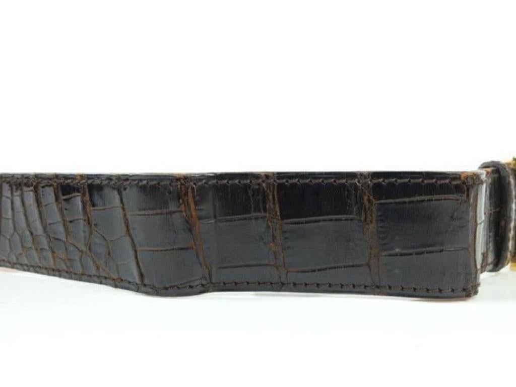 Hermes Brown 32mm Crocodile Reversible H Logo Kit Gold239722 Belt 2