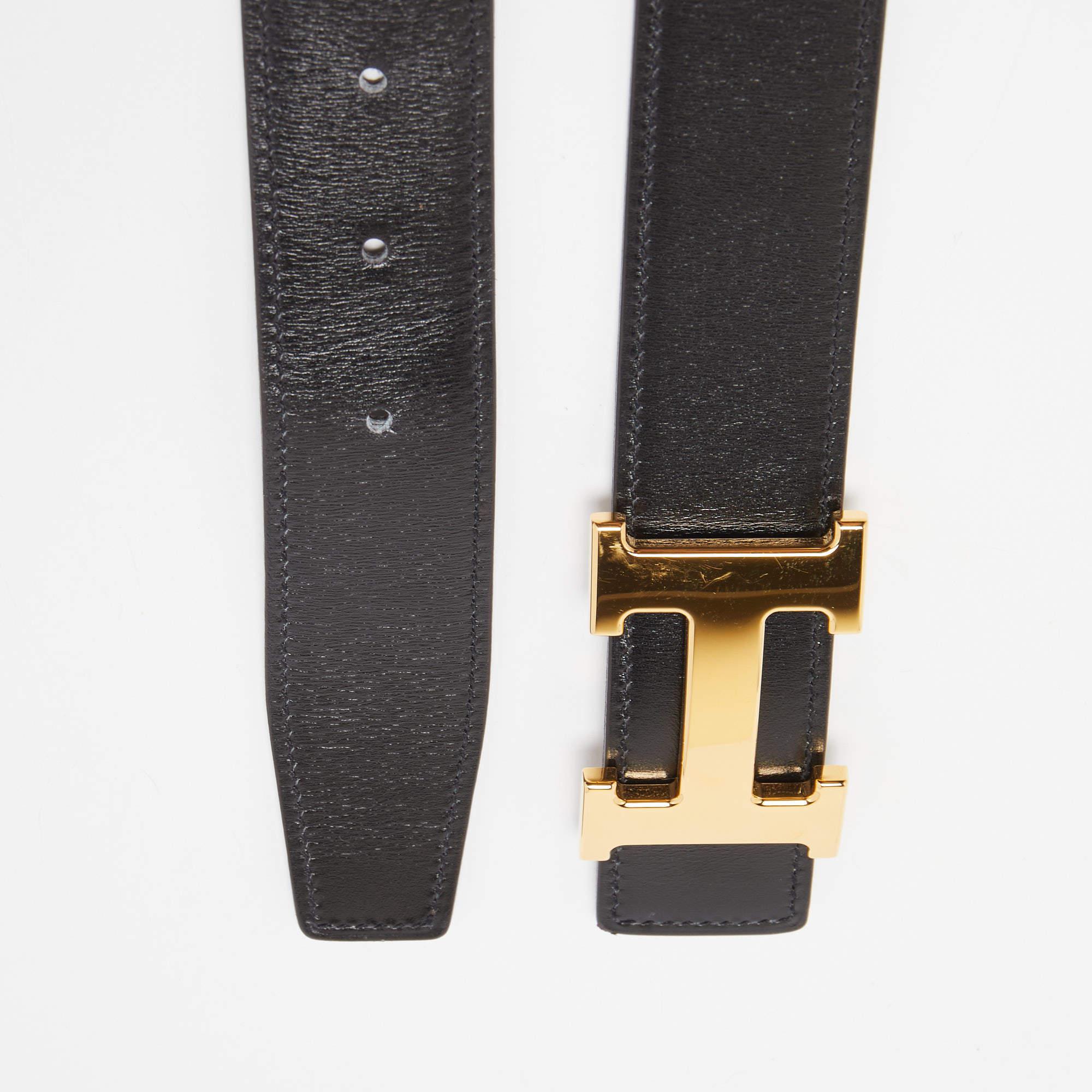 Hermes Brown and Black Leather H Buckle Reversible Belt 95CM 2