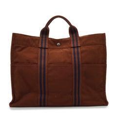 Hermes Brown and Blue Cotton Canvas Fourre Tout MM Tote Bag