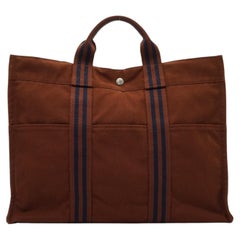 Hermes Brown and Blue Cotton Canvas Fourre Tout MM Tote Bag