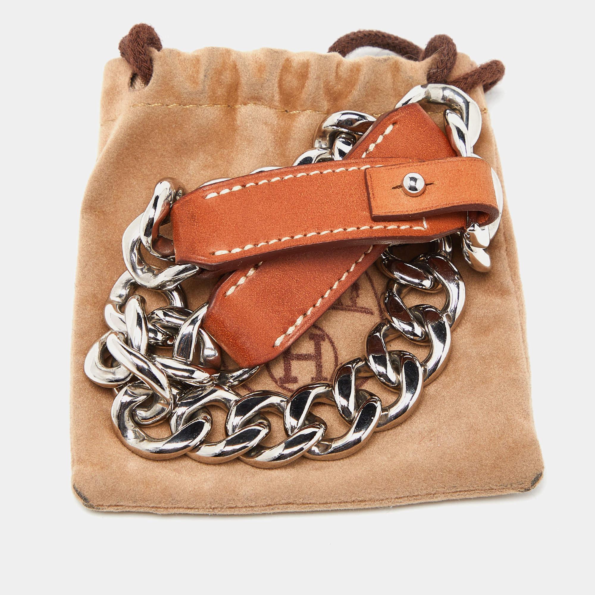 Men's Hermes Brown Barenia Leather Chain Dog Collar For Sale