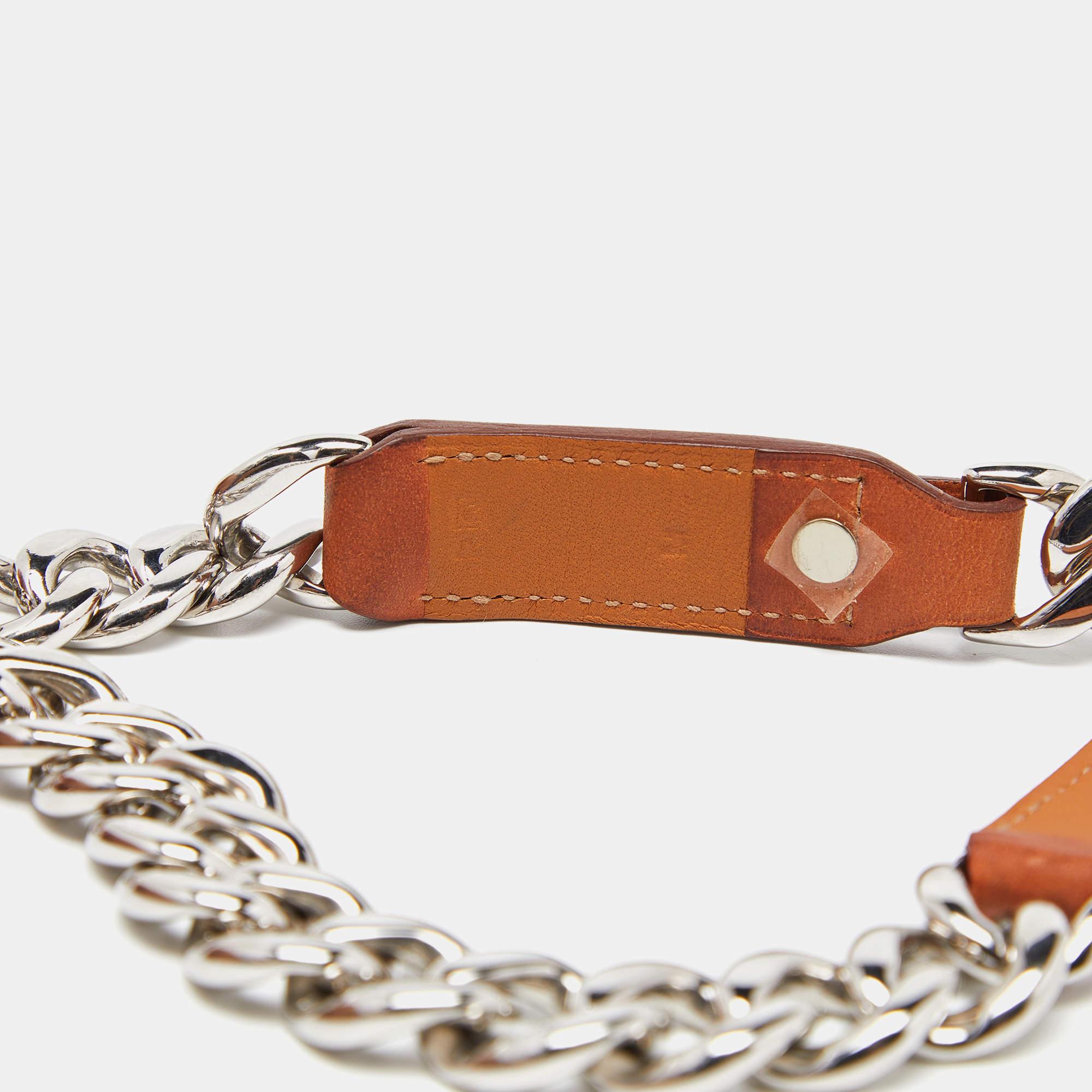 Hermes Brown Barenia Leather Chain Dog Collar For Sale 1