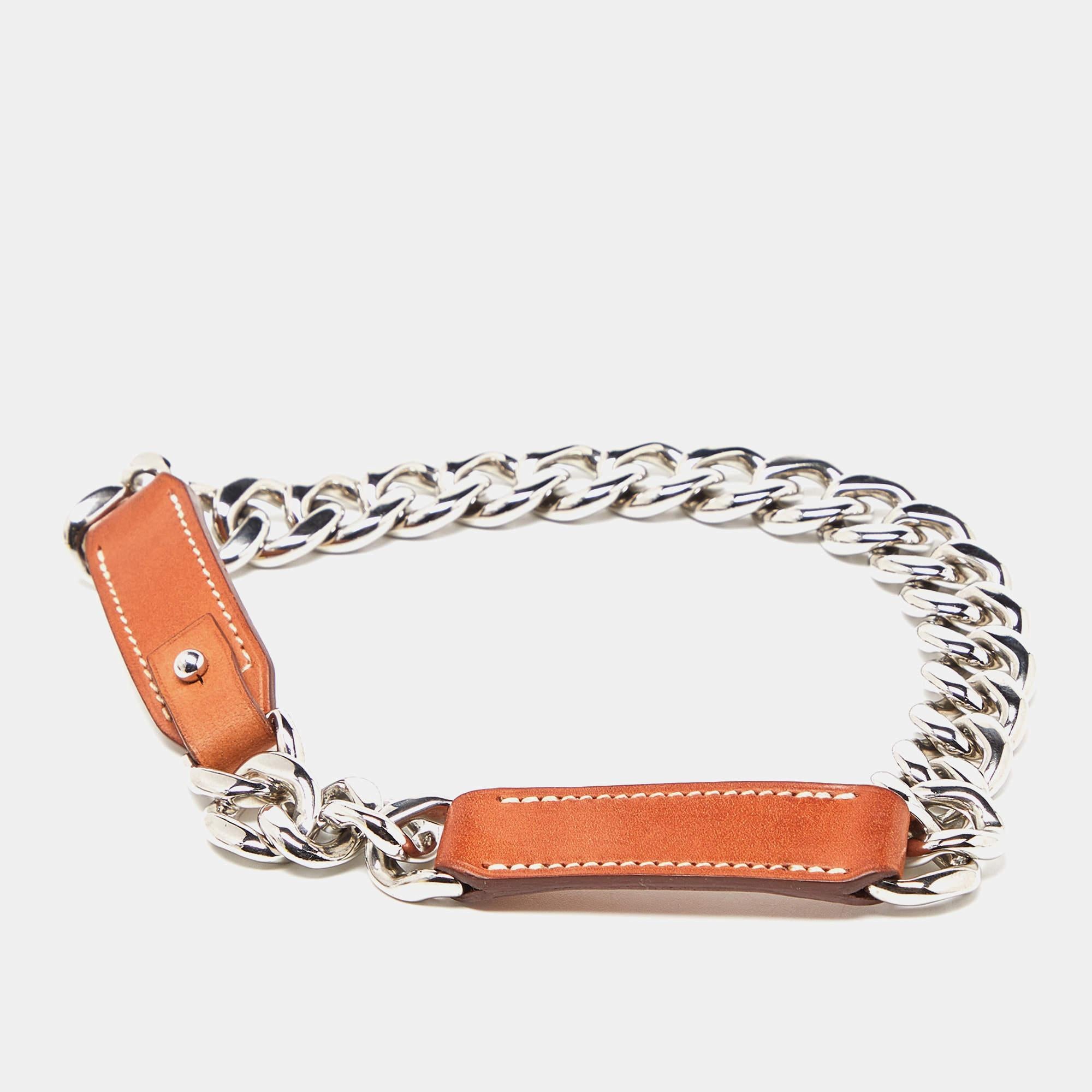 Hermes Brown Barenia Leather Chain Dog Collar For Sale 3
