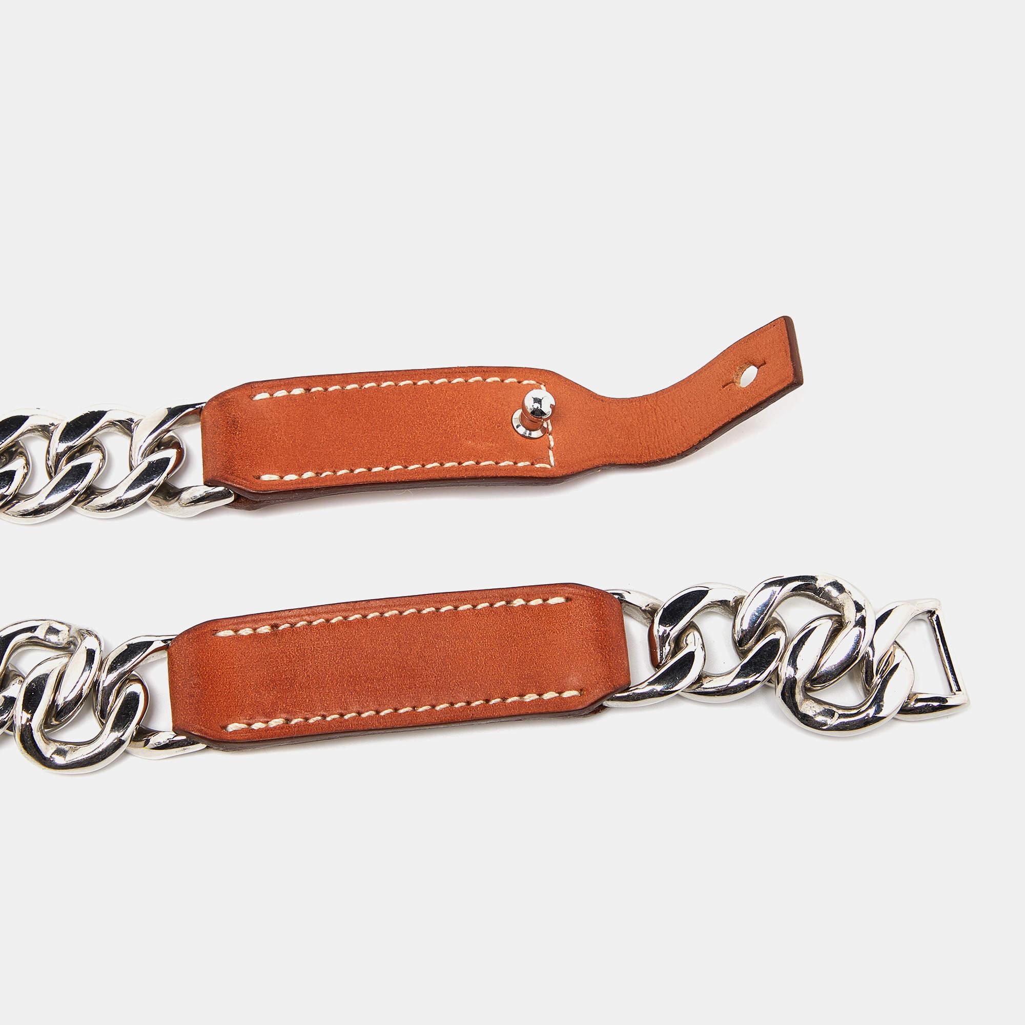 Hermes Brown Barenia Leather Chain Dog Collar For Sale 4