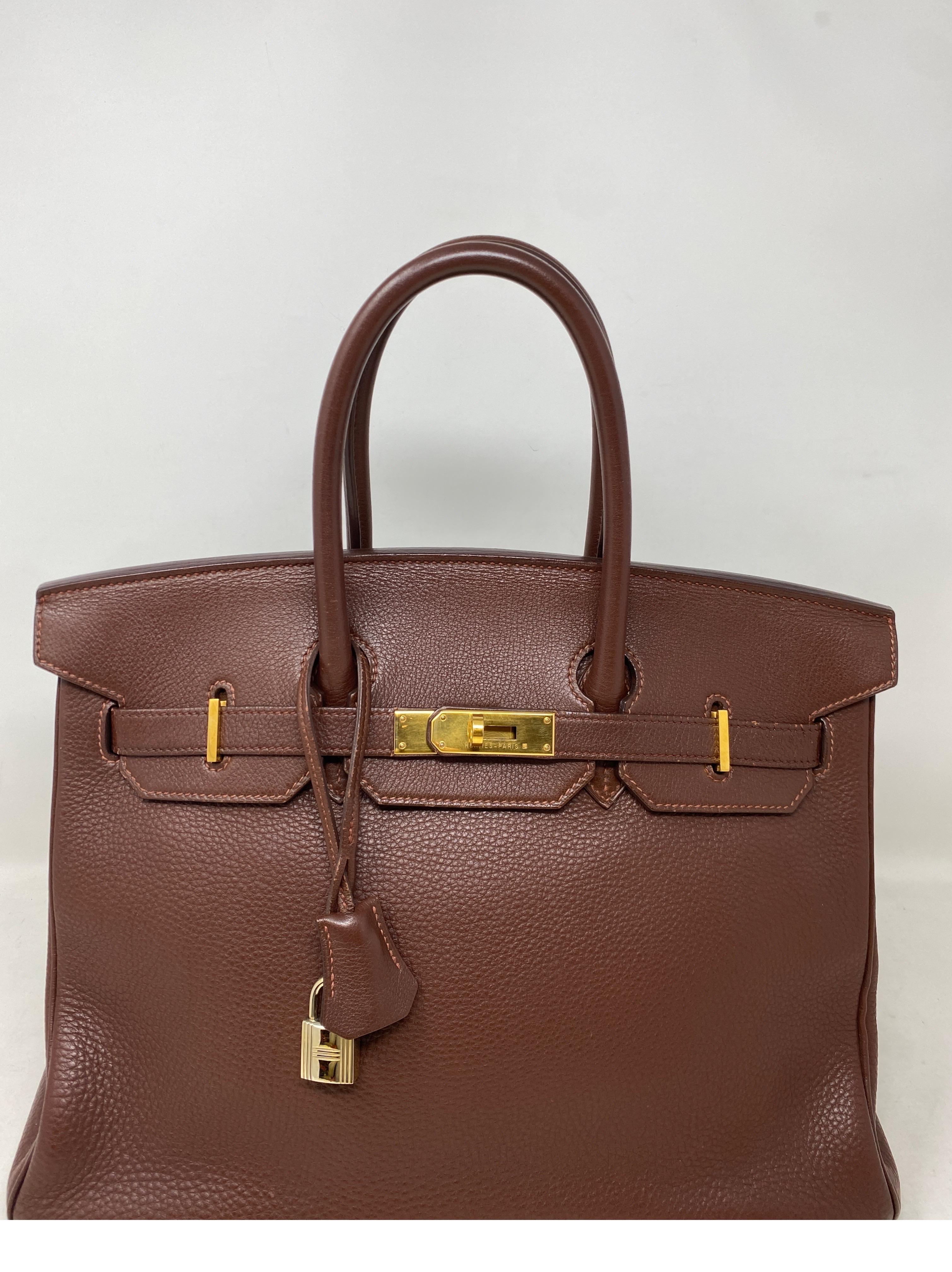 Hermes Brown Birkin 35 Bag. Rich brown color. Gold hardware. Vintage Hermes Birkin. Good condition. Classic bag and a great investment. The quality of Hermes bag is superb and most wanted by collectors. Includes clochette, lock, keys, and dust bag.