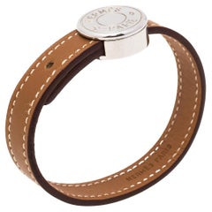 Hermès Brown & Black Interchangeable Leather Palladium Plated Looping Bracelet S