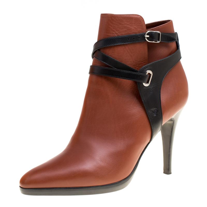 Hermes braunschwarz Leder Cross Strap Spitzen Zehen Knöchel Stiefel Größe 37,5 Hermes braunschwarz Leder Cross Strap Spitzen Zehen Knöchel Stiefel Größe 37,5
