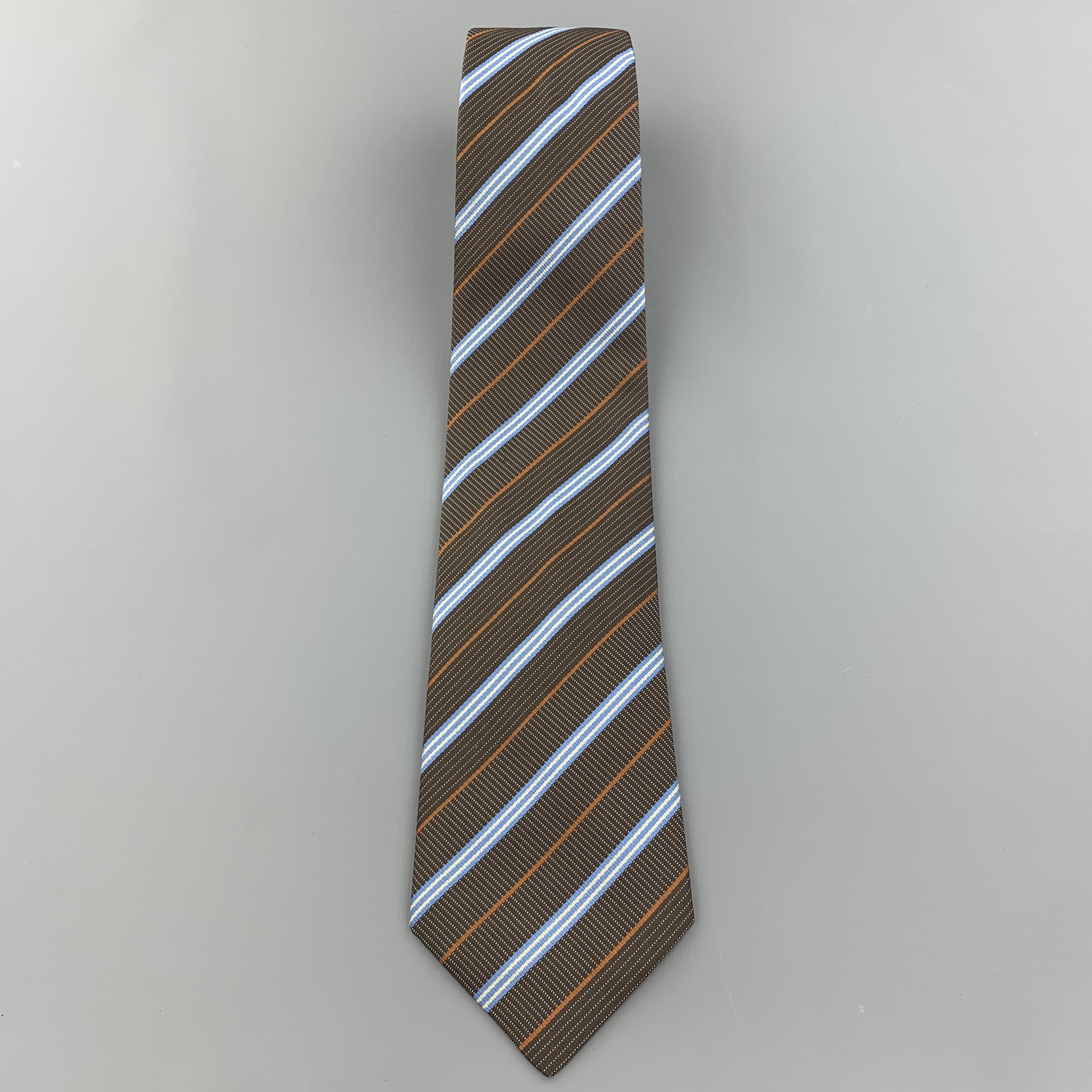 Black HERMES Brown Blue & Rust Diagonal Stripe Woven Silk Tie 758761 T