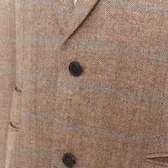 HERMES brown blue wool mohair cashmere checked full canvas blazer EU50 L