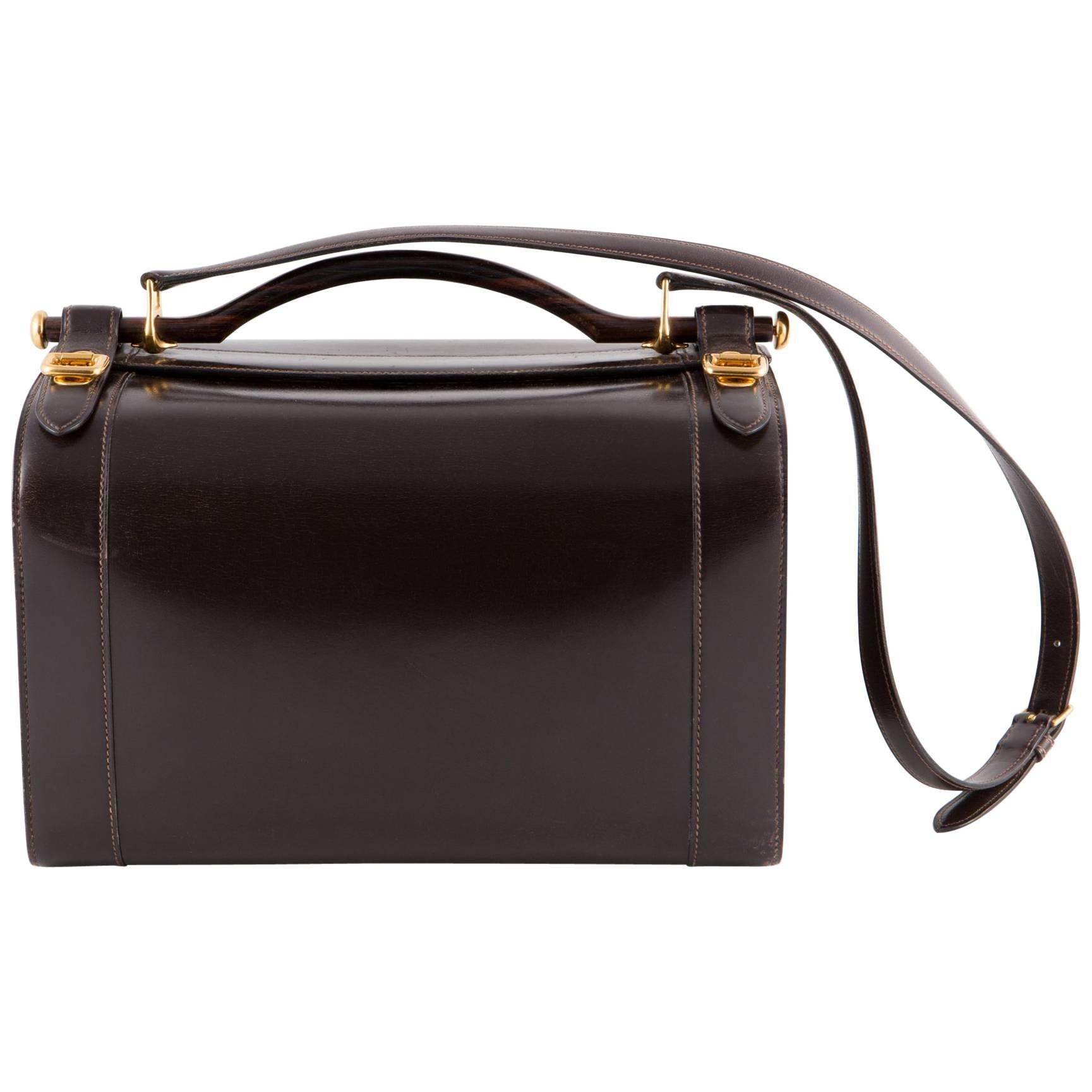 Hermes Brown Box Calf Vanity Tote Bag
