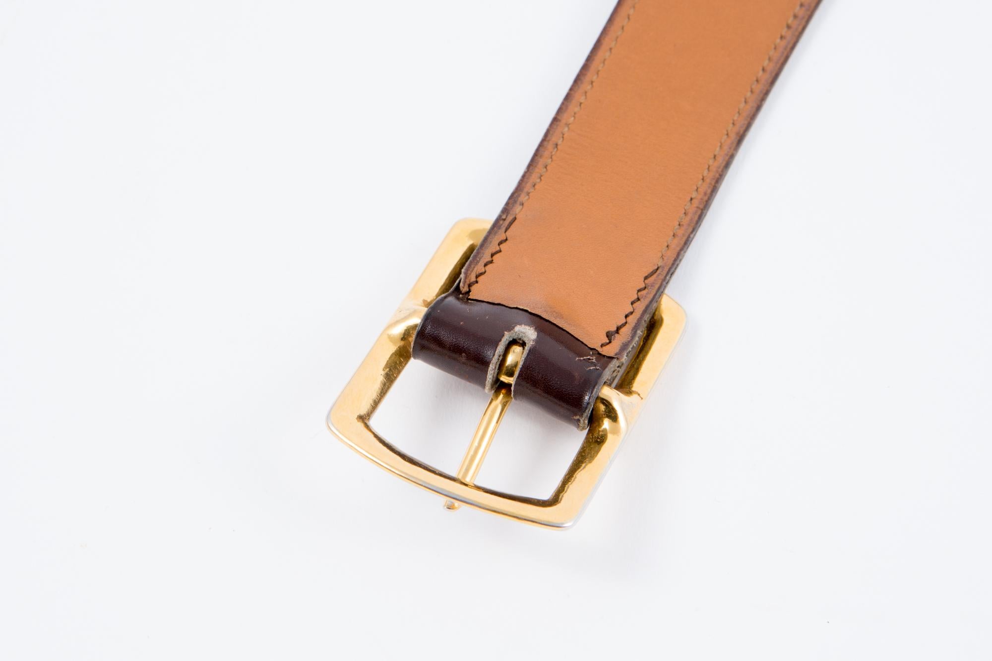 Hermes Brown Box Leather Belt  For Sale 1