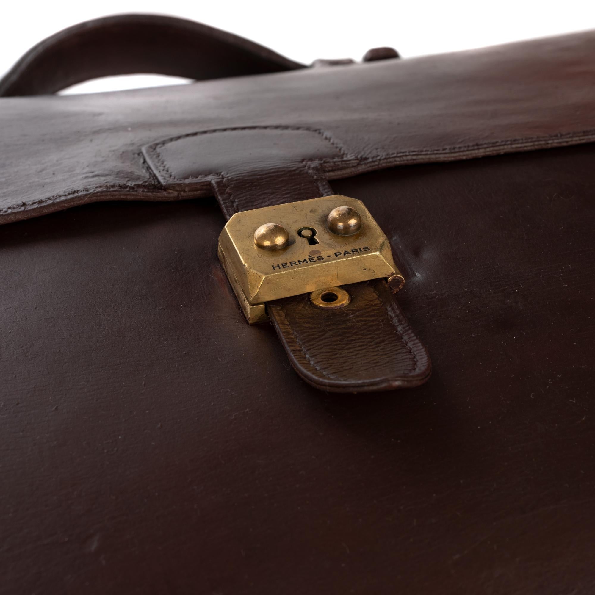 Black Hermes Brown Box Leather Briefcase