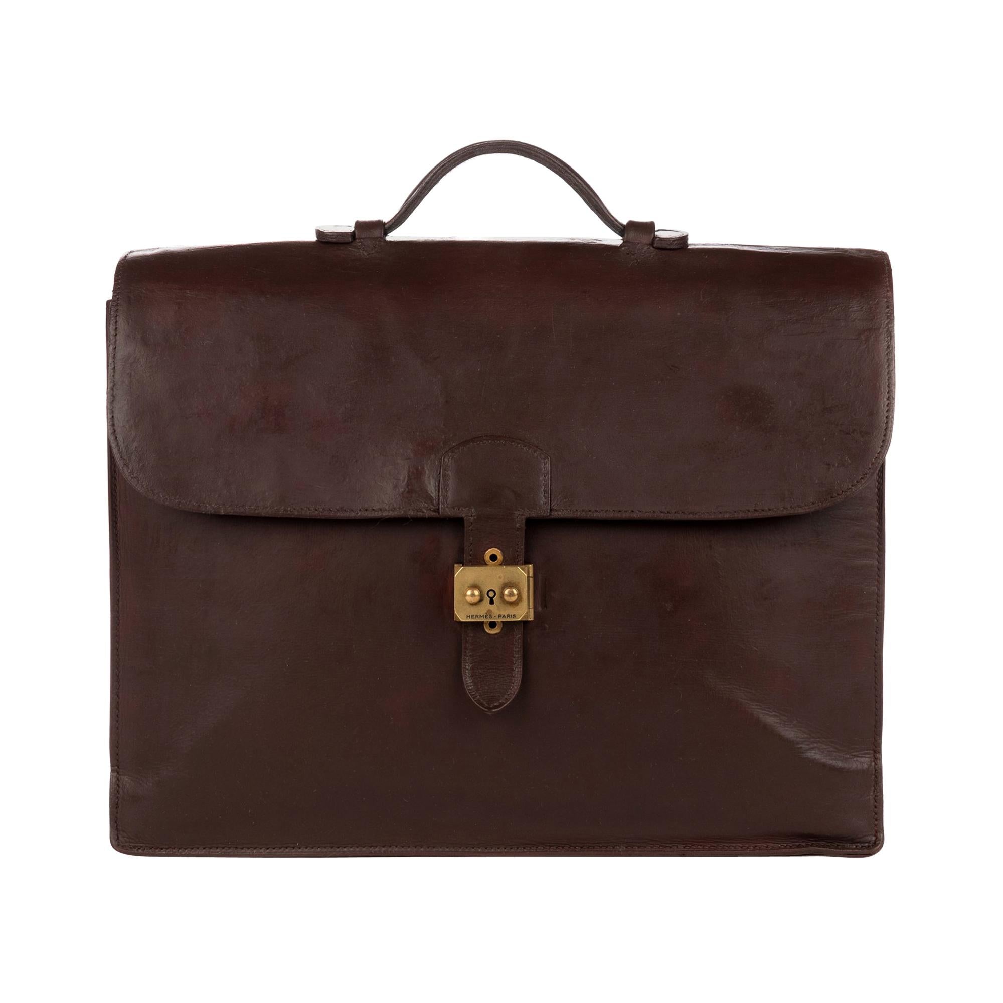 Hermes Brown Box Leather Briefcase