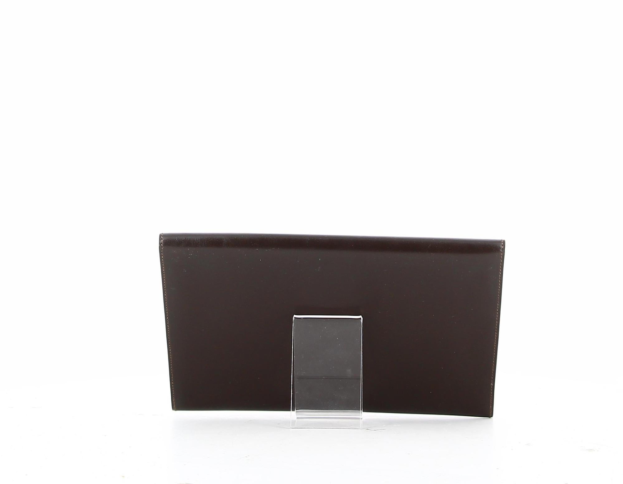 Black Hermès Brown Box Leather Rio Clutch Bag