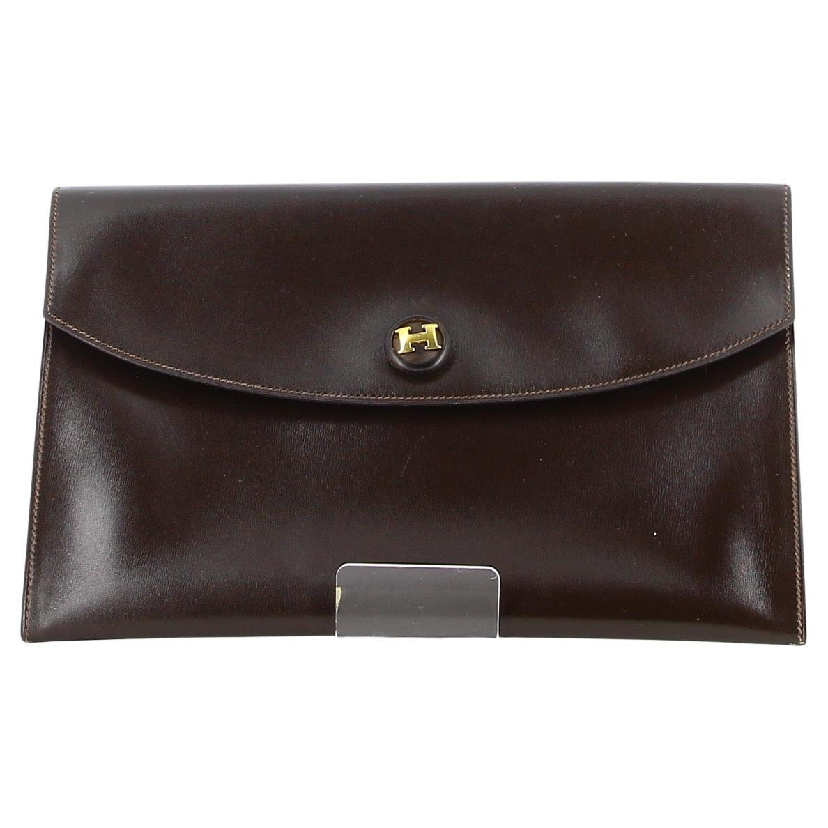 Hermès Brown Box Leather Rio Clutch Bag