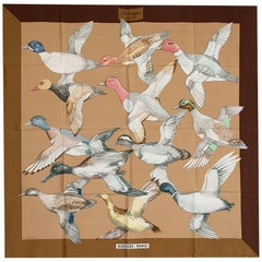 Hermes brown bronze SAUVAGINE EN VOL 90 silk twill Scarf