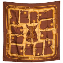 Hermes Brown Camails by Francoise de La Perriere Silk Scarf