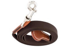 Hermes Brown Canvas Cognac Leather Silver Long Animal Pet Dog Leash