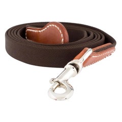 Hermes Brown Canvas Cognac Leather Silver Long Animal Pet Dog Leash