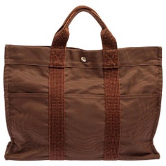 Hermes Brown Canvas Herline GM Tote Bag