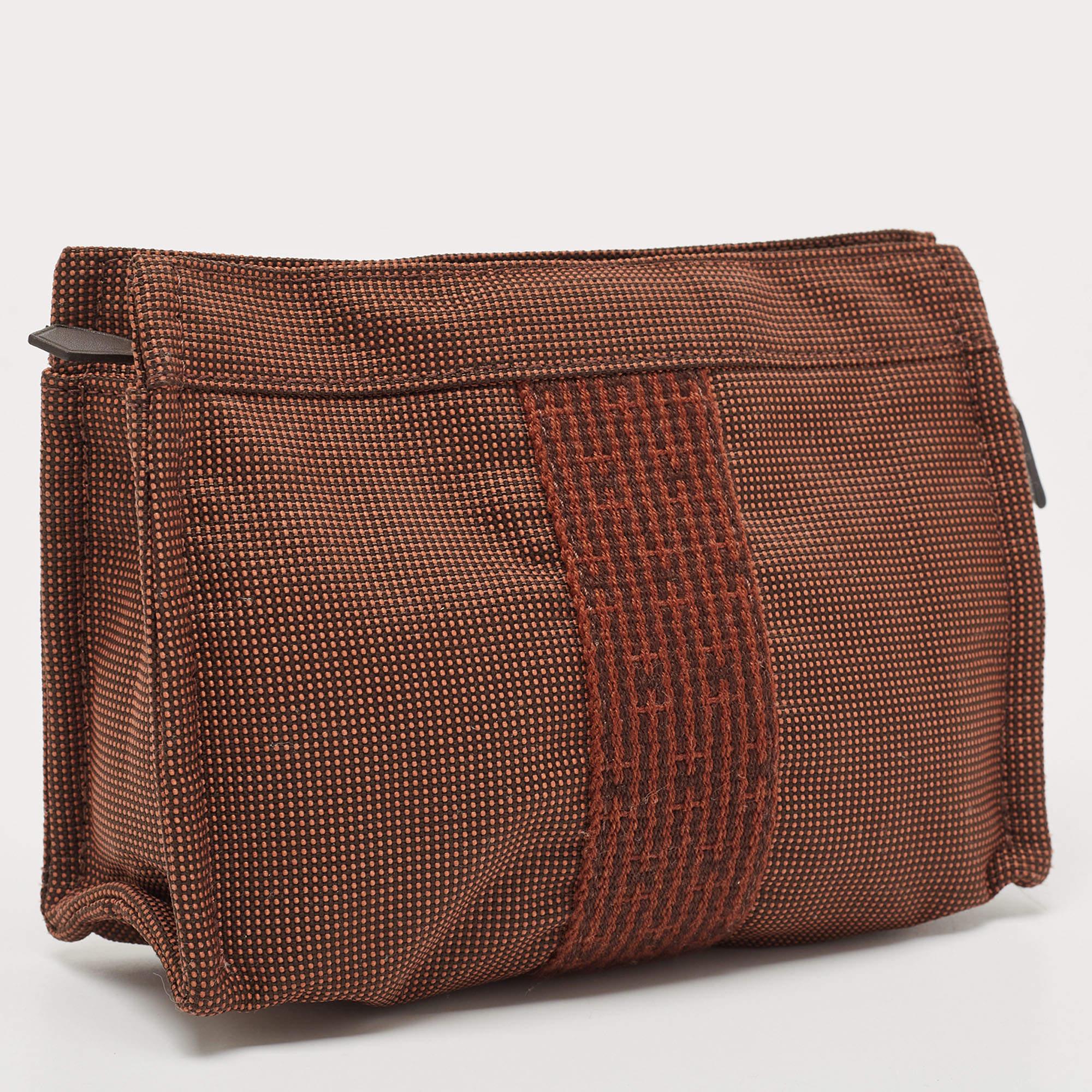 Hermes Brown Canvas Herline Pouch For Sale 2