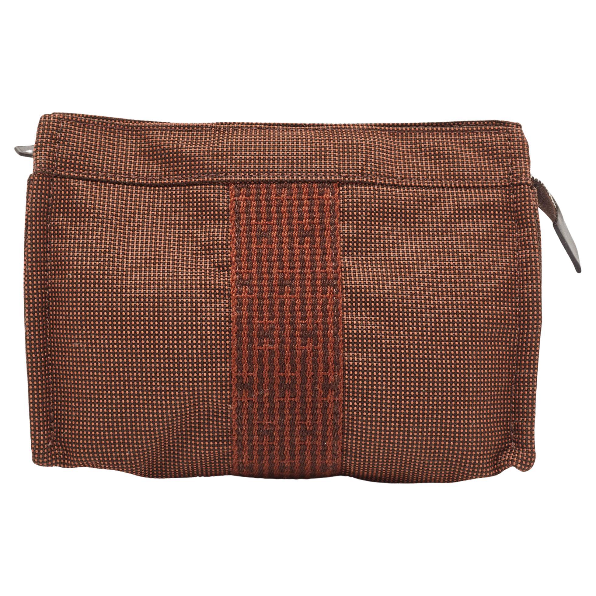 Hermes Brown Canvas Herline Pouch For Sale