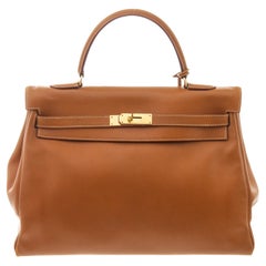 Hermes Brown Canvas Kelly 35 Satchel Bag